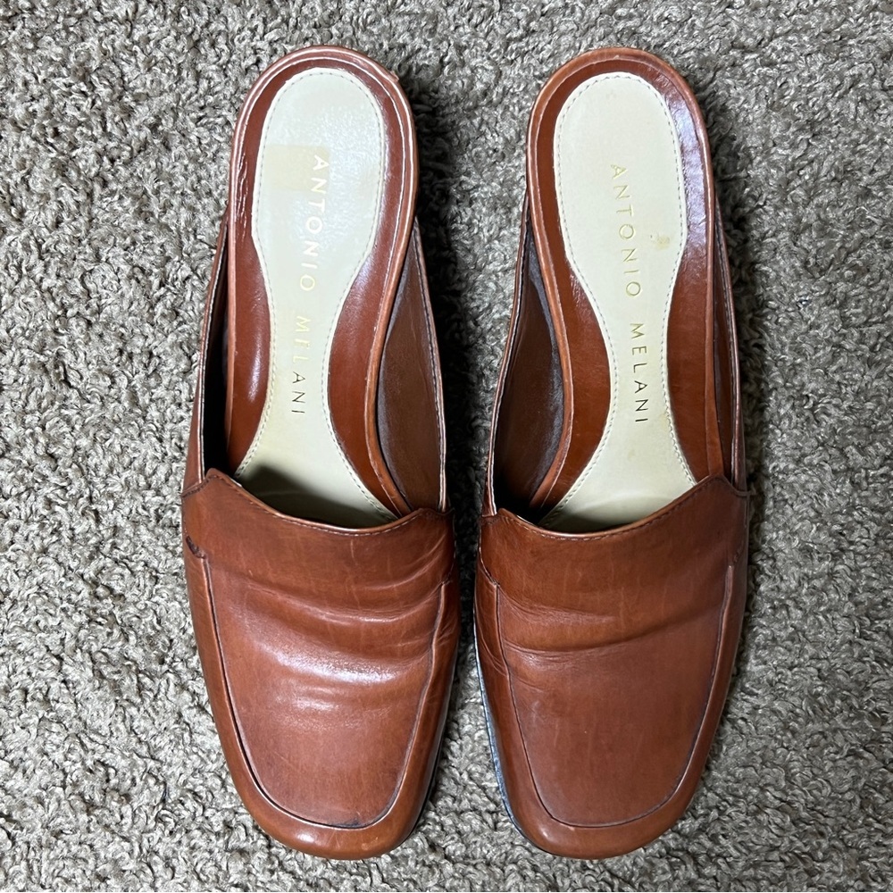 Antonio Melani Prelude Brown Leather Women's Mules, Size 7 - Picture 7 of 10